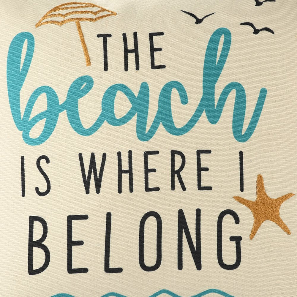 20" Natural Aqua And Orange The Beach Is Where I Belong Throw Pillow